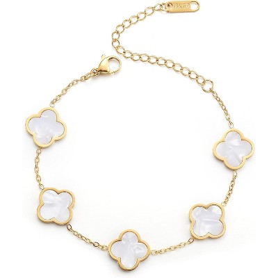 18K Gold Plated Clover Lucky Bracelet for Women White/Black/Red/Green Flower Four Leaf Link Bracelets