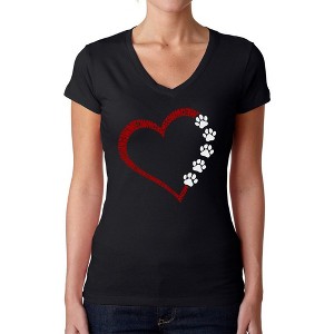 LA Pop Art Meow Heart - Women's Word Art V-Neck T-Shirt - 1 of 4