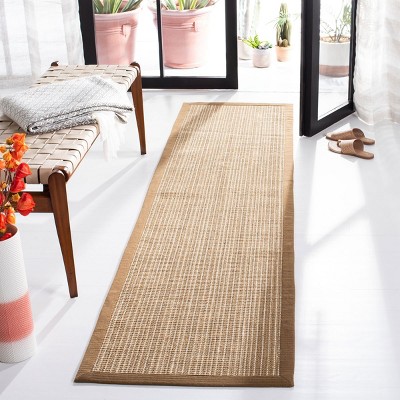 Tan Hand-Knotted Wool and Cotton Runner Rug
