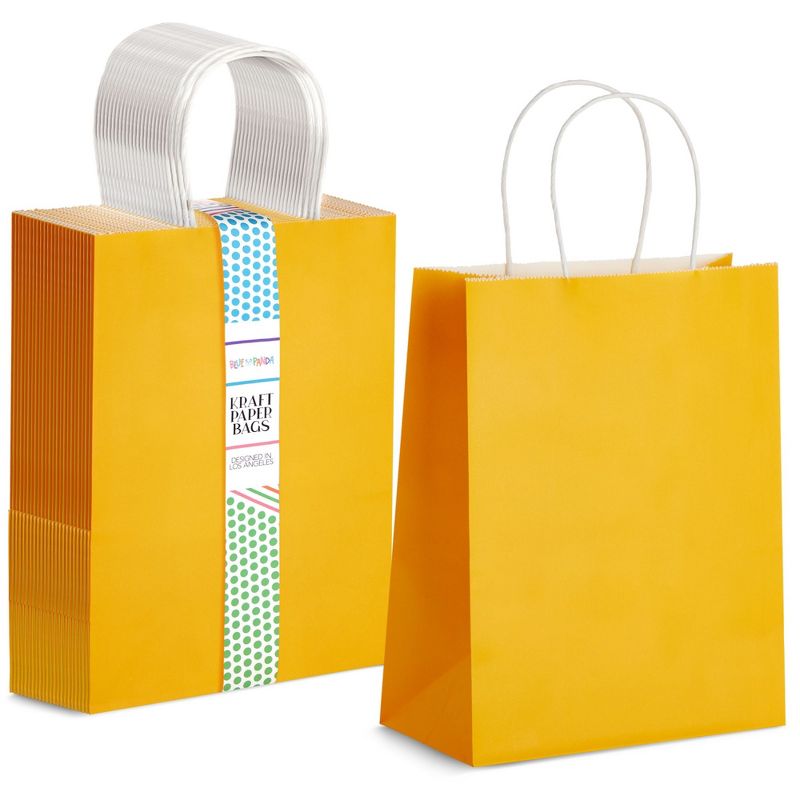 Blue Panda 25-Pack Yellow Gift Bags with Handles - Medium Size Paper Bags for Birthday, Wedding, Retail (8x3.9x10 In), 1 of 9