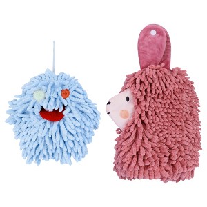 REGALWOVEN 2 Packs Cute Cartoon Alpaca Fuzzy Ball Hand Drying Hanging Ball Towels for Bathroom 7" x 7"/7" x 11" - 1 of 4