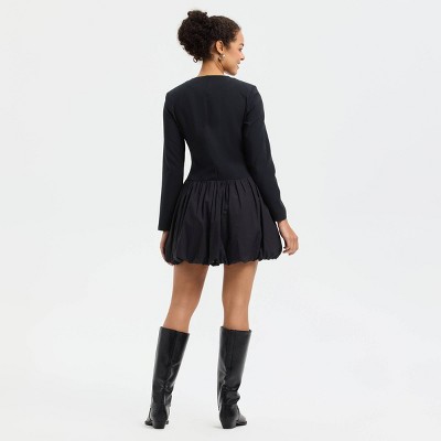 Женские платья A New Day Women's Long Sleeve Button-Front Mini Shirtdress - A New Day™ Black M — фото 2