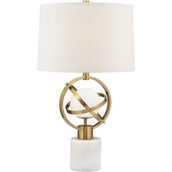 Possini Euro Design Halley Modern Table Lamp 27 1/2" Tall Sculptural Gold Metal Rings with Night Light White Shade Bedroom Living Room Bedside Office