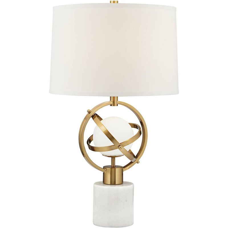 Possini Euro Design Halley Modern Table Lamp 27 1/2" Tall Sculptural Gold Metal Rings with Night Light White Shade Bedroom Living Room Bedside Office, 1 of 10