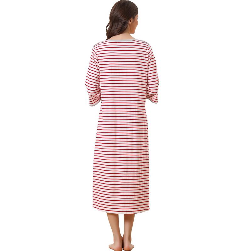 cheibear Women's Zip Front Robe 3/4 Sleeve Striped Long Bathrobe Dress Pajama, 3 of 6
