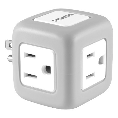 Philips 3-Outlet Grounded Cube Tap with Surge Protection - Gray