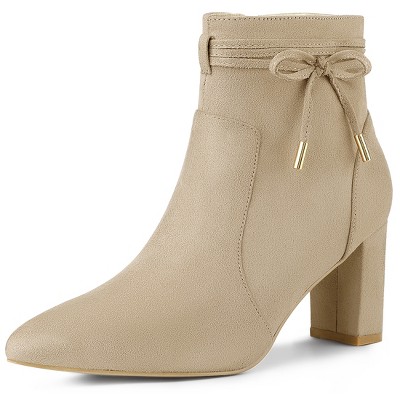 Allegra K Women's Pointed Toe Block Heel Zipper Ankle Boots