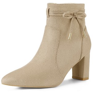 Allegra K Women's Pointed Toe Block Heel Zipper Ankle Boots - 1 of 4