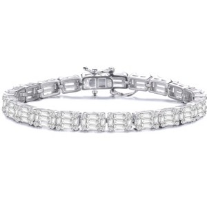 Guili Sterling Silver Rhodium Plated Emerald and Round Cubic Zirconia Cluster Link Bracelet, Elegant and Sparkling for Timeless Style - 1 of 3