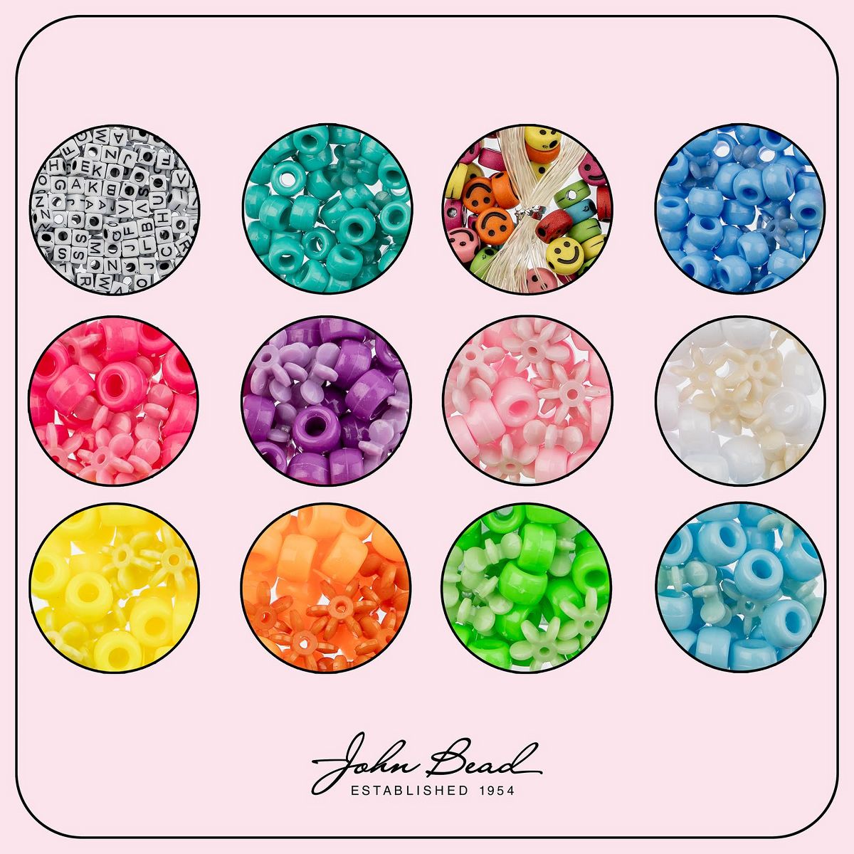 John Bead 600pcs Assorted Plastic Alphabet Pony Beads with 5m Elastic Cord for DIY Crafts Bracelets Necklaces Jewelry Making Bead Box - thumbnail 2