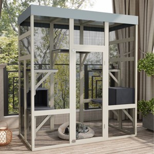 62.6" Gray Wooden Outdoor Catio, Pet Enclosure with Waterproof Roof and Rust-Proof Wire for Cats and Small Animals – Cuddlewood - 1 of 4