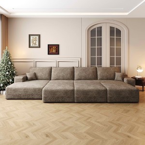 MAYEERTY 135" Large Modular Sofa Camel - 135" 6-Seat, Corduroy, Sofa Bed, No Assembly, for Apartment/Living Room - 1 of 4