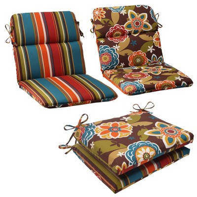 Outdoor Reversible Cushion & Pillow Collection - Brown/Turquoise Floral/Stripe