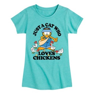 Girls' - Garfield - Just A Cat Who Loves Chickens Fitted Short Sleeve Graphic T-Shirt - 1 of 4