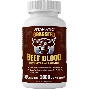 Vitamatic Grass Fed Beef Blood with Liver and Spleen - 180 Capsules - 1 of 4
