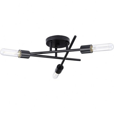 Progress Lighting Astra 3-Light Semi-Flush Mount Ceiling Light in Matte Black, Steel, 18" - Modern Space-Age Design
