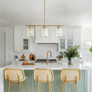 DORESshop 3-Light Gold Modern Kitchen Island Pendant Light Fixtures, Linear Chandelier Hanging Light with Clear Glass Shade - 1 of 4