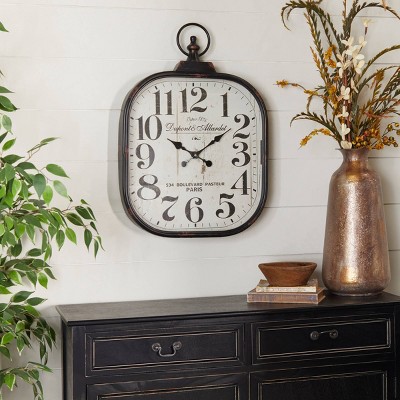 Vintage Black Metal Distressed Pocket Watch Style Wall Clock