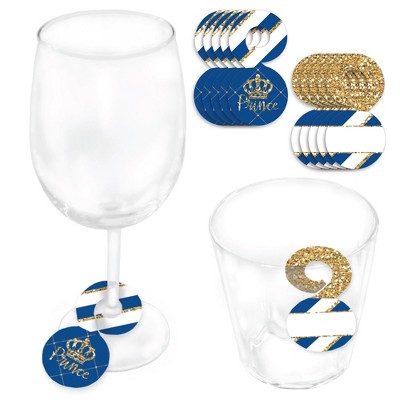 Big Dot of Happiness Royal Prince Charming - Baby Shower or Birthday Party Paper Beverage Markers for Glasses - Drink Tags - Set of 24