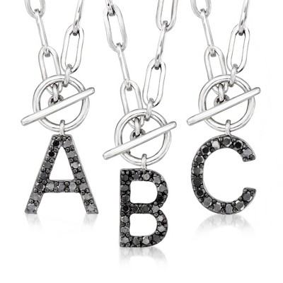 Pure Collection by Ross-Simons Black Diamond Initial Paper Clip Link Toggle Necklace in Sterling Silver
