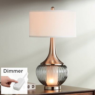 Brushed Nickel and Glass Table Lamp with White Shade