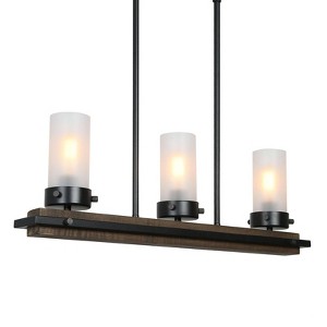 LNC Laius 3-Lights  28.5" Farmhouse Linear Kitchen Island Pendant  Lights, Brown  Wood and Matte Black - 1 of 4