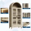 Clearance, Tall Arched Kitchen Pantry Cabinet, Modern Farmhouse Storage with LED, Adjustable Shelves, Glass Door, Hidden Drawer, Natural Wood - 3 of 4