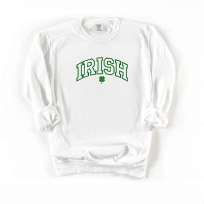 Simply Sage Market Women's  Garment Dyed Graphic Sweatshirt Embroidered Irish Varsity Clover St. Patrick's Day
