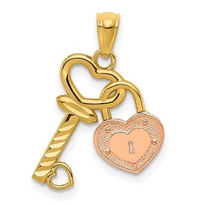 Black Bow Jewelry 14k Two Tone Gold Heart Lock and Key Pendant, 15mm - 1 of 4