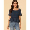 Allegra K Women's Smocked Square Neck Semi-Sheer Ruffle Summer Swiss Dots Blouse - 3 of 4