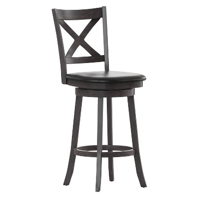 Taylor & Logan Swivel Bar Stool Gray Walnut: Counter Height, Round Faux Leather, Wood Frame