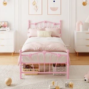 Twin Bed Frame, Twin Size Metal Platform with Heart Shaped Headboard, 11.5" Underbed Storage, No Box Spring Needed, Noise Free & Easy Assembly - 1 of 4