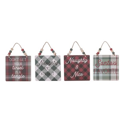 Transpac Metal Plaid Ornament Set of 4 Christmas Home Decorations