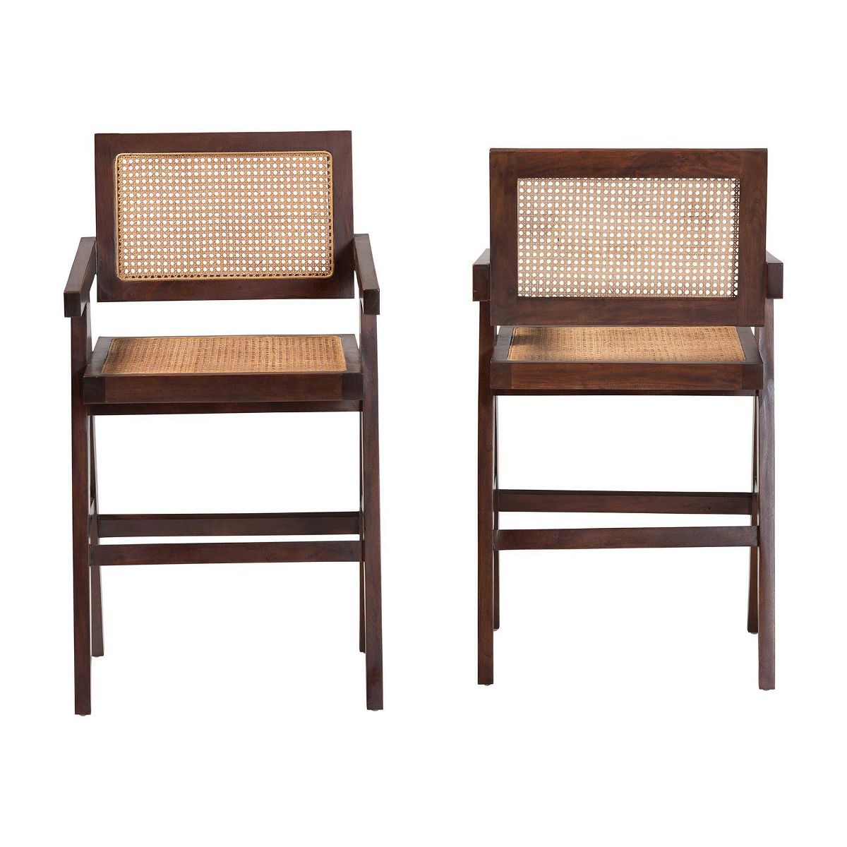 bali & pari Kresna Rattan Counter Stool with Mahogany Wood Frame and Armrest Dark Walnut Brown/Natural Brown - thumbnail 6