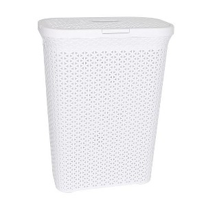 YBM Home Plastic Rattan Laundry Hamper Basket with Hinged Lid - 1 of 1