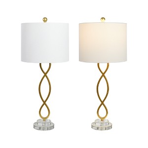 Maxax  Gold Wavy Crystal Table Lamps Set of 2,Modern Desk Lamps for Bedroom Nightstand, Living Room, Home Office,White Linen Shade - 1 of 4
