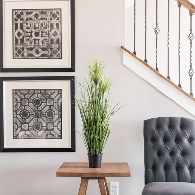 24" Green Artificial Brushed Grass in Black Plastic Pot