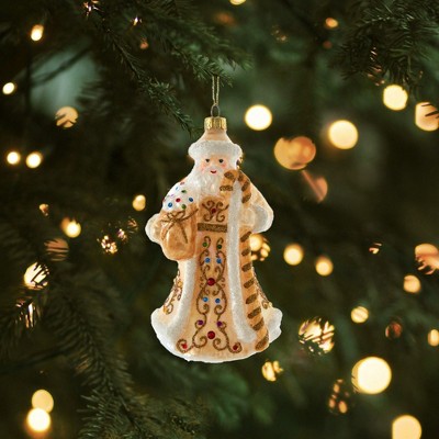 Kurt Adler Glass Ornament White and Gold Jeweled Santa - Thumbnail 4