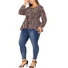 Agnes Orinda Women's Plus Size Round Neck Button Up Puff Floral Long Sleeve Casual Peplum Blouses - 2 of 4