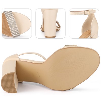 Perphy Women's Open Toe Rhinestone Ankle Strap Chunky Heel Sandals - image 3
