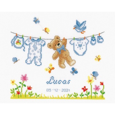 PN-0163566 Cross stitch kit Baby with a bear, 24x23, 14 aida, counted cross  Vervaco