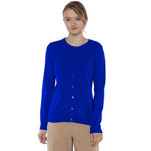 JENNIE LIU Women's 100% Cashmere Button Front Long Sleeve Crewneck Cardigan Sweater - 1 of 3