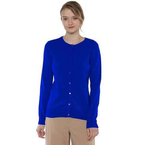 JENNIE LIU Cardigan à capuche zippé à manches longues 100 % pur cachemire pour femme, Bleu océan, Petit