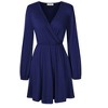 Womens Deep V Neck Mini Dress Long Sleeve Elastic Waist A Line Casual Wrap Midi Dress - 2 of 4