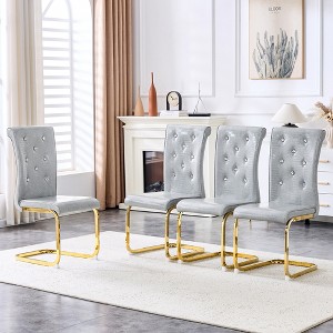 KTMBDW Modern Dining Chairs, Upholstered Kitchen Chairs with Crystal Buckle Design, Faux Leather for Living Room Lounge - 1 of 4