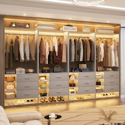 Aheaplus 30'' Freestanding Closet Organizer with Hanging Rods and Drawers, Closet System with Storage Shelves
