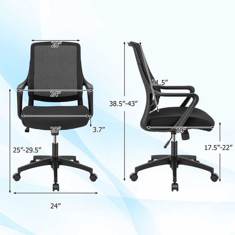 Costway Ergonomic Office Chair Height-adjustable Breathable Mesh Chair w/ Armrest, 5 of 12