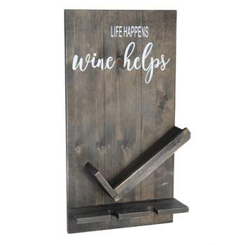 Lucca Wall Mounted Wooden Wine Bottle Shelf with Glass Holder - Elegant Designs