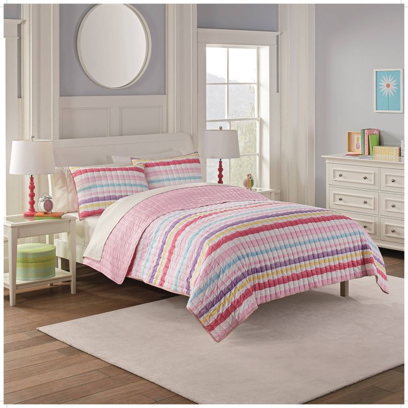 3pc Full Froot Loops Striped Reversible Kids&#39; Quilt Set Pink - Waverly Kids, 1 of 7