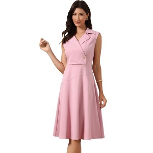 INSPIRE CHIC Women's Business Casual Notched Lapel Sleeveless Work A-Line Midi Dresses - 1 of 4